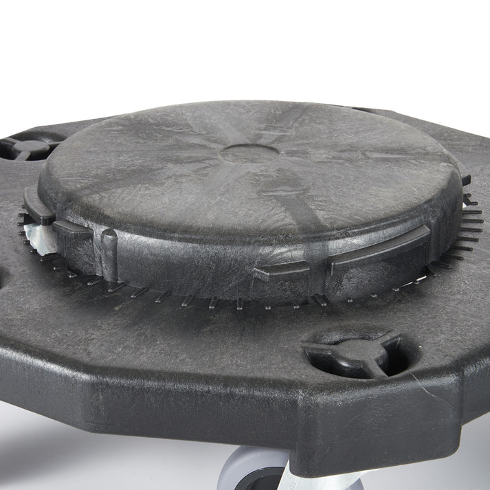 Round Trash Can Dolly 6/Pack a must-have in any restaurant or cafeteria, this dolly is strong enough to hold up to 400 pounds. This dolly is perfect to safely and efficiently move your trash can or other containers throughout the kitchen. Thanks to its caster wheels, this dolly easily glides along indoor or outdoor surfaces.