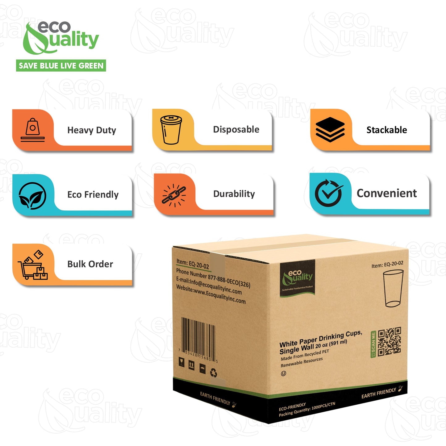 EcoQuality White Paper Cups Full Pallet 26 Cases Single Wall Drinking
