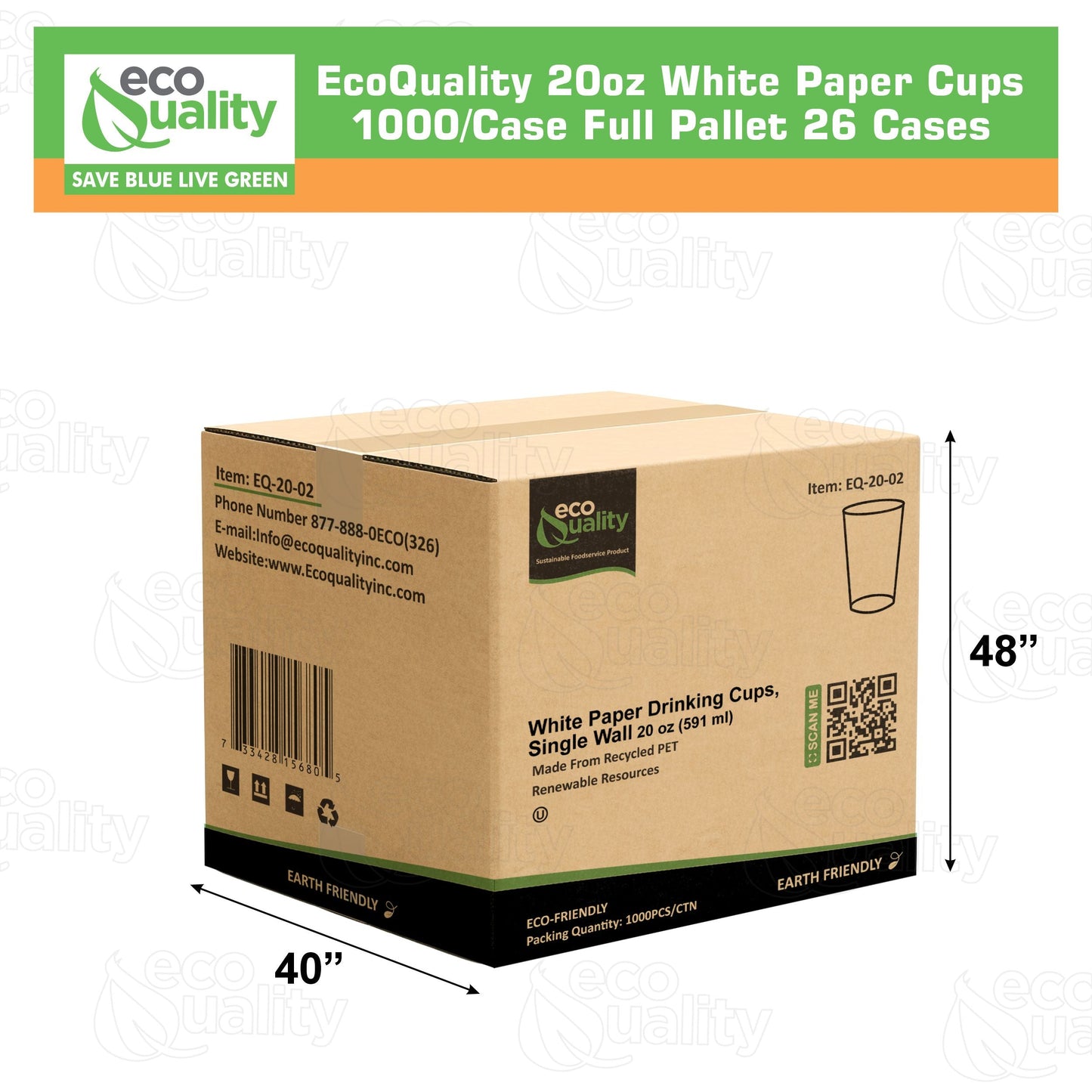 EcoQuality White Paper Cups Full Pallet 26 Cases Single Wall Drinking