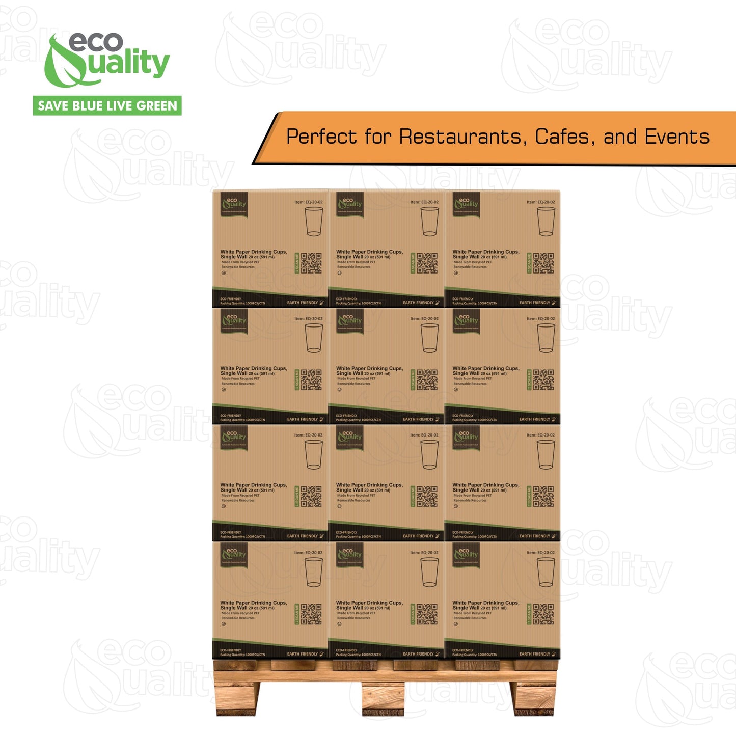 EcoQuality White Paper Cups Full Pallet 26 Cases Single Wall Drinking