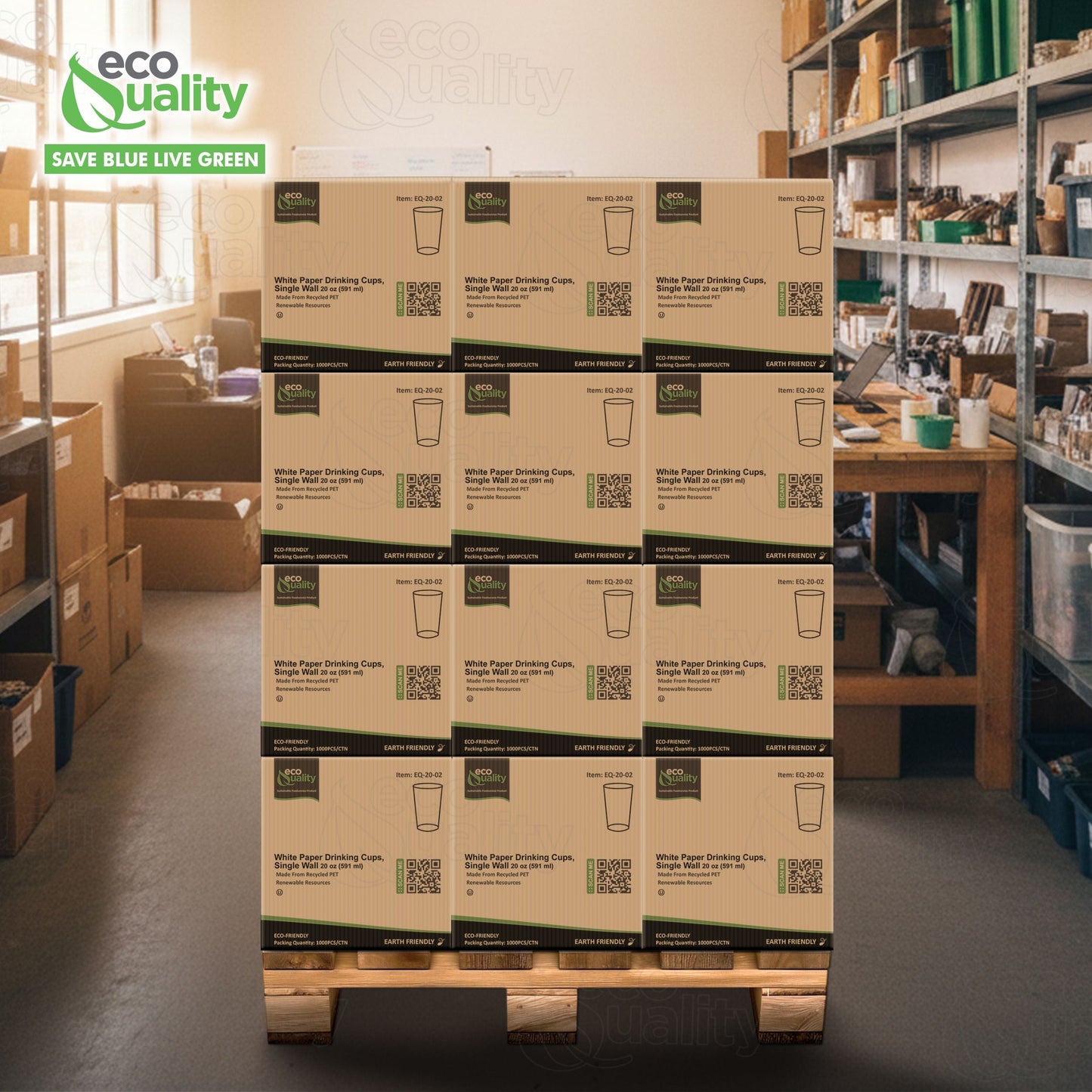 EcoQuality White Paper Cups Full Pallet 26 Cases Single Wall Drinking