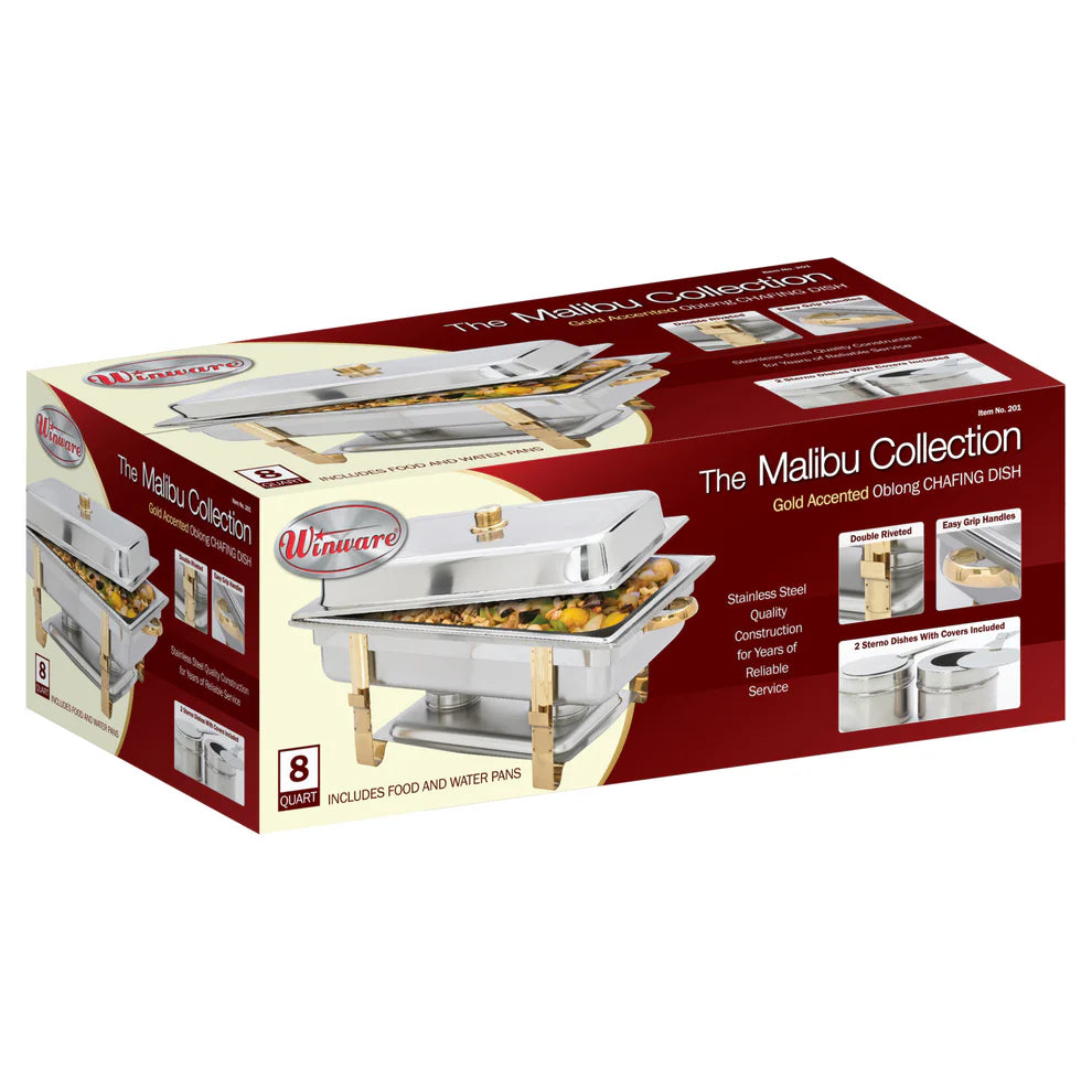 Winco 201, 8qt Full-size S/S, Gold Accent Malibu Chafer