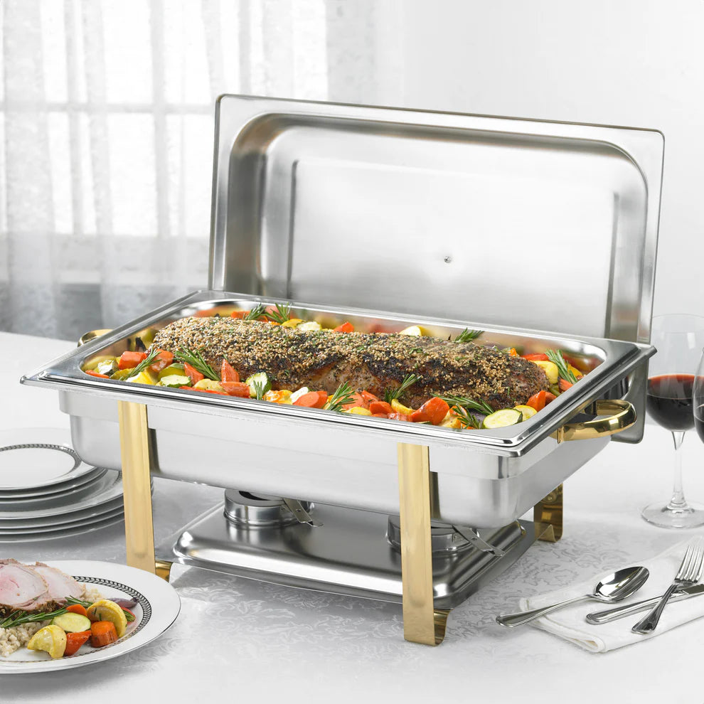 Winco 201, 8qt Full-size S/S, Gold Accent Malibu Chafer
