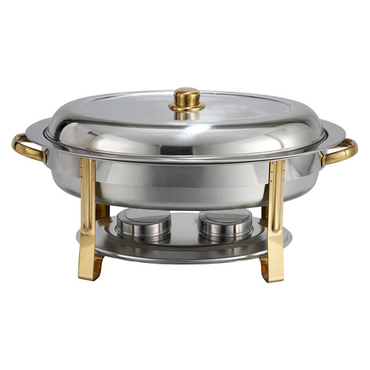 Winco 202, 6qt Oval S/S, Gold Accent Malibu Chafer
