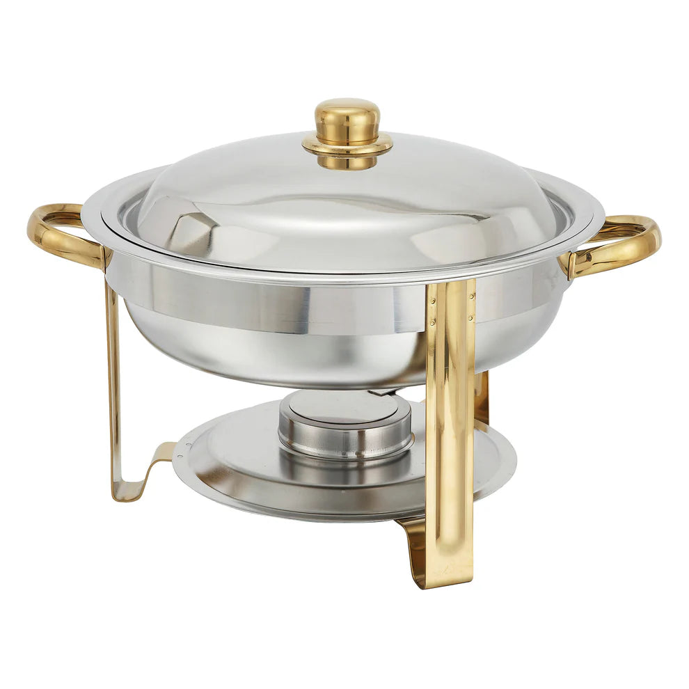 Winco 203, 4qt Round S/S, Gold Accent Malibu Chafer