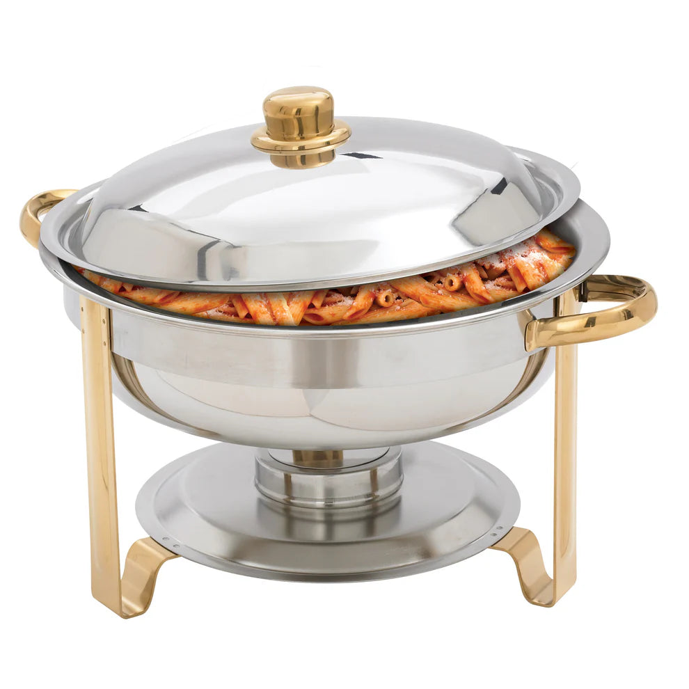 Winco 203, 4qt Round S/S, Gold Accent Malibu Chafer