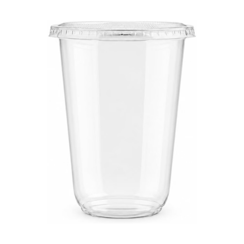 Clear Plastic Disposable U-Shaped Drinking Cups with Flat Lids