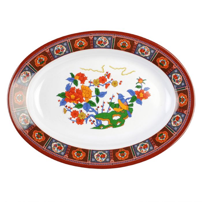 Peacock deep melamine serving platter 24 oz 13x9.75 BPA free NSF dishwasher safe