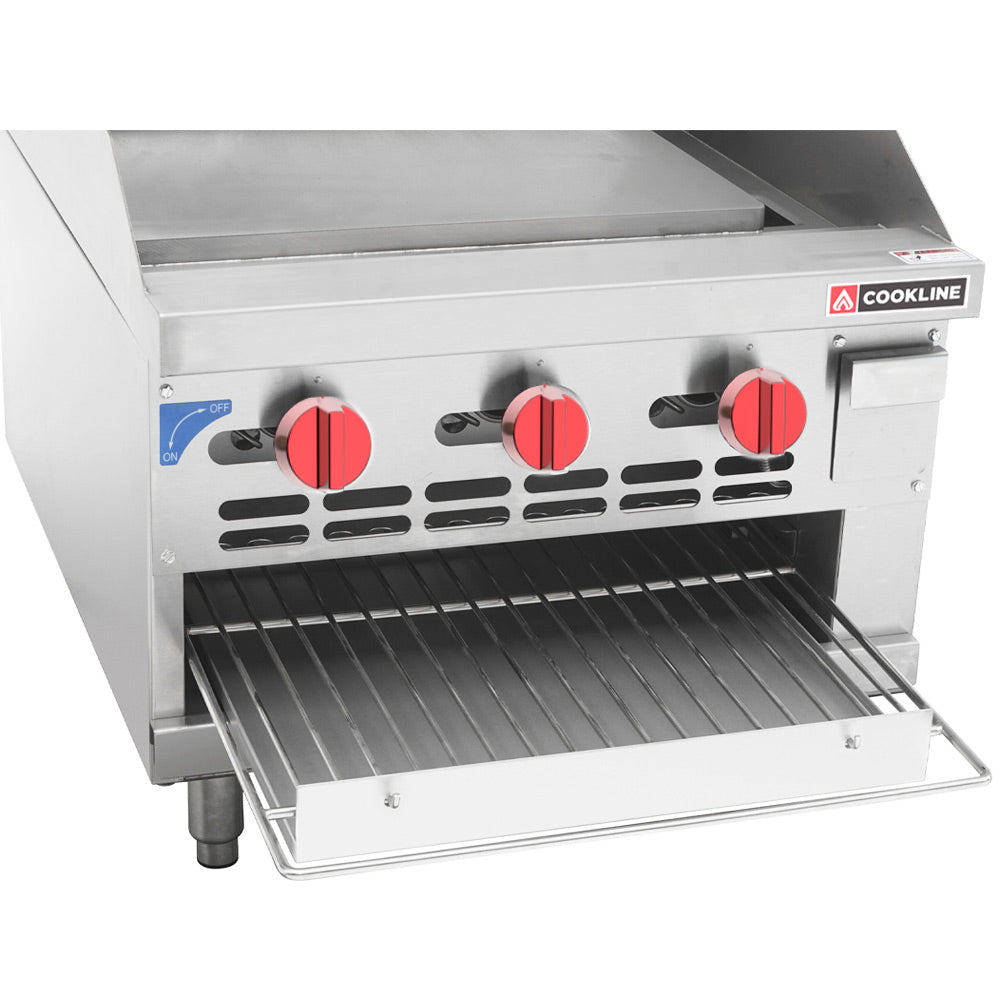 Cookline RGB-24M 24-inch commercial countertop gas raised griddle broiler combo 54000 BTU for versatile cooking in restaurants cafes and commercial kitchens