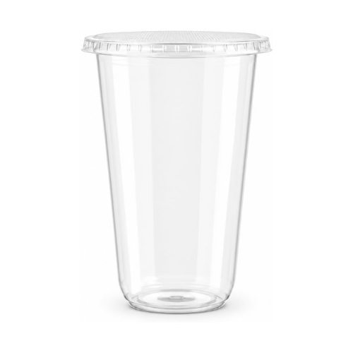 Clear Plastic Disposable U-Shaped Drinking Cups with Flat Lids