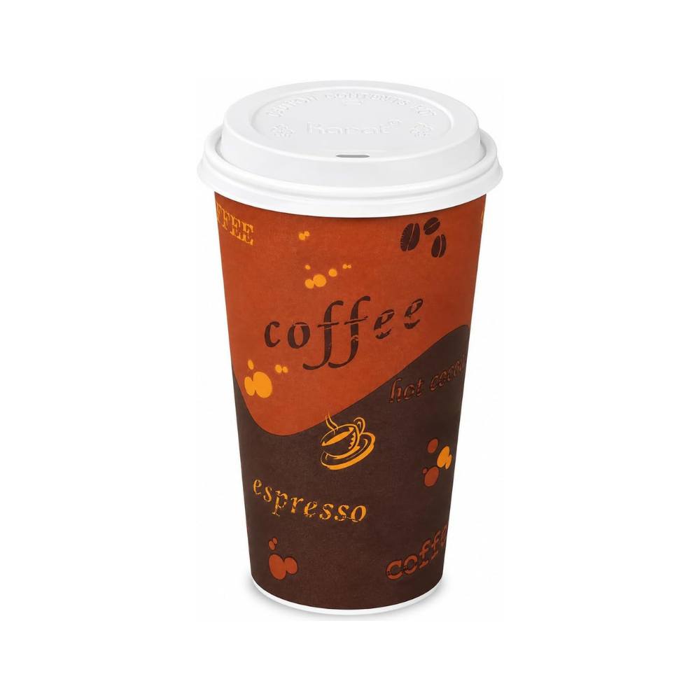 24oz Brown Disposable Coffee Hot Paper Cups with White Dome Lids