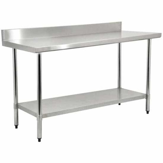 Prepline 24"D x 72"L stainless steel worktable featuring an undershelf and a 4" backsplash, ideal for commercial kitchen use.
