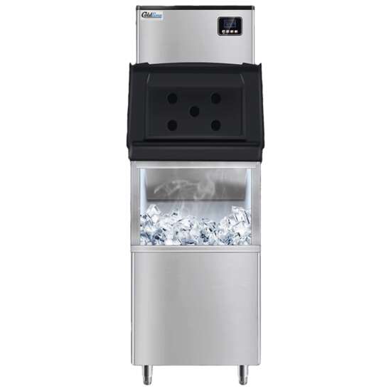Coldline EIC350M-FA 22-inch modular ice machine with 200 lb. storage bin, air-cooled, producing up to 350 lbs. of full cube ice daily. Compact and efficient design, perfect for restaurants, bars, and cafes seeking reliable ice production and storage.
