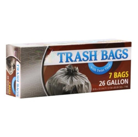 26-gallon heavy-duty trash bags for home, office, and commercial use. Tear-resistant, leak-proof liners prevent spills and odors. Extra-large, strong, and reliable for all waste disposal needs.