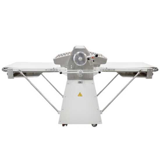 Prepline FSS-89 89-inch floor model reversible dough sheeter with roller pin and all stainless steel body, 120V, designed for durable and efficient dough rolling in high-volume commercial kitchens.