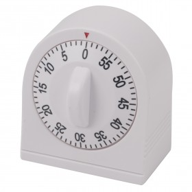 60-minute mechanical long ring timer stanton trading with a white plastic case, featuring a clear dial for precise time setting and a loud ring for easy notification.