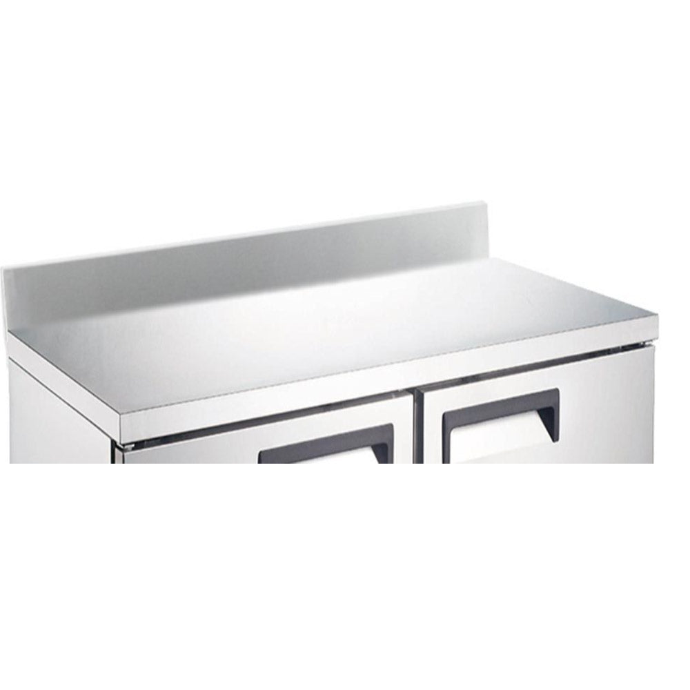 The Prepline RBKS-27 removable backsplash (1" x 27" x 5"H) provides a protective barrier for countertops, preventing spills and splashes, ideal for maintaining cleanliness in commercial kitchen workspaces.