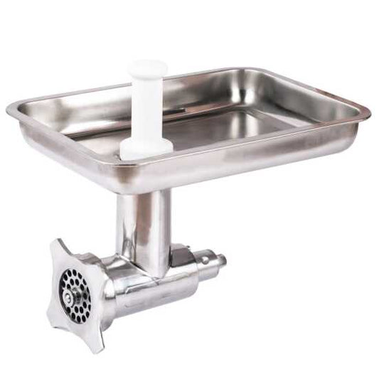 Prepline PMGA12 stainless steel #12 HUB head mincer meat grinder attachment, designed for efficient grinding of meats, ideal for commercial kitchens and butcher shops.