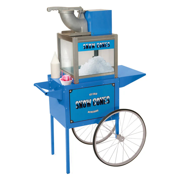 Benchmark Snow Bank-Professional Snow Cone Machine 1/Pack with its 500 pound per hour production, you can serve a large gathering of people at the fairgrounds, cafeteria, concession stand, movie theater, bowling alley, or a catering event. Comes handy with adjustable stainless steel blades, this will assure you coarse and fine shaved ice for your customers to enjoy.