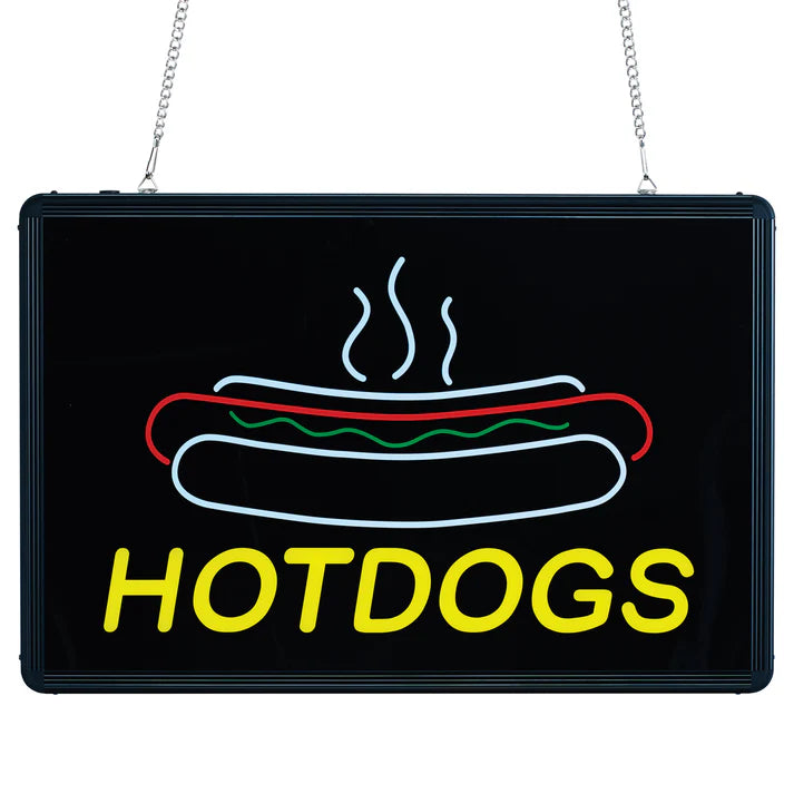 (Popcorn, Hotdogs, Snow Cones, Nachos, Cotton Candy) Benchmark Ultra-Brite Sign 1/Pack high-quality signs that are ultra-bright so that they can be seen even in the harshest lighting conditions that are often found in concession stands, convenience stores and restaurants.