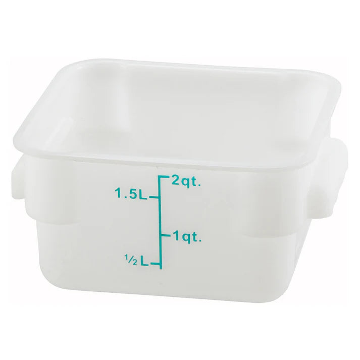 Square Storage Container is an essential item for both home and commercial kitchens. Ideal for keeping fruits, vegetables, spices and more. Due to its break resistant polypropylene construction with build in handles, the container is extremely durable and withstands temperatures from -40°F to 160°F. Translucent container allows you to see what is inside of it for fast and efficient service. Blue gradations on the container assist in measuring food accurately.