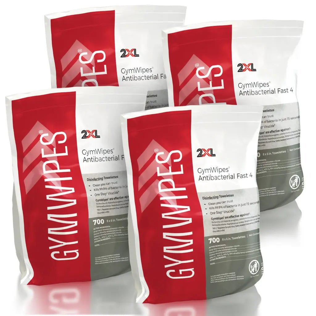 2XL Gymwipes Antibacterial Fast 4 Disinfecting Towelettes Refill Bag