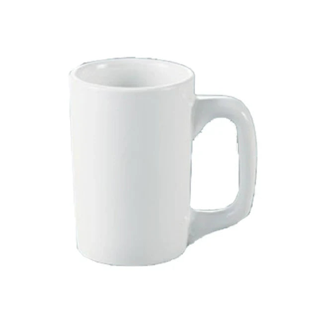 This Dinner Mug offers high durability through its porcelain construction and oven microwave safe design. Its 12 oz. capacity supports standard beverage servings in commercial settings. The round shape integrates seamlessly with existing dinnerware. Elevate your dining experience with the high quality affordable drinkware.