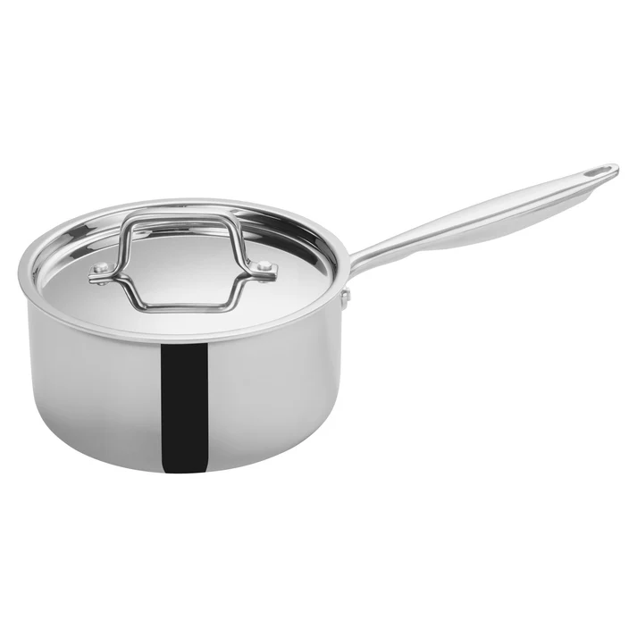 (1.5qt 6/Pack, 2.5qt 6/Pack, 3.5qt 4/Pack, 4.5qt 4/Pack, 7qt 2/Pack) Sauce Pan features a tri-ply construction consisting of a magnetic stainless steel exterior, an aluminum core, and an 18/8 stainless steel interior cooking surface. This sauce pan comes with a tight-fitting lid that traps in moisture and helps maintain consistent temperatures. Use it in your commercial kitchen to cook vegetables, sauce, stew and more.