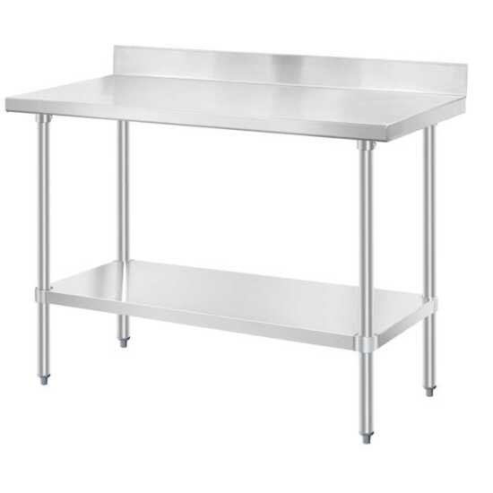 Prepline 24"D x 72"L stainless steel worktable featuring an undershelf and a 4" backsplash, ideal for commercial kitchen use.