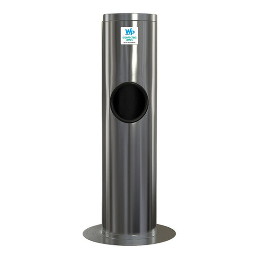37 Inch Silver WipesPlus Stainless Steel Floor Dispenser designed for WipesPlus Refill Bags. Features a built in trash receptacle, accessible height, durable stainless steel construction and included disinfecting and sanitizing labels.