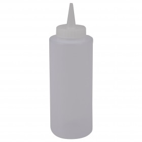 12 oz. Clear Squeeze Bottle perfect for precise dispensing of condiments, dressings, sauces, and more. Made of durable, food-safe plastic, it features a narrow tip for controlled application. Ideal for both commercial and home kitchens, this set includes 1 dozen bottles, ensuring you have ample supply for various uses.