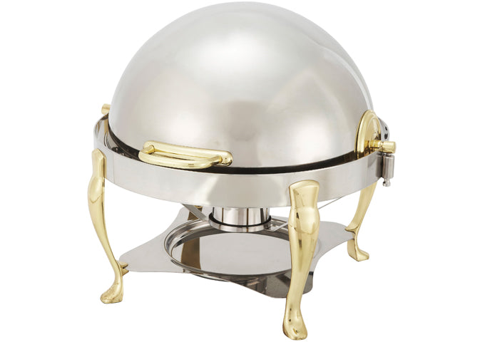 Winco 308A Vintage 6 Quart Stainless Steel Round Chafer w/ Gold Accent