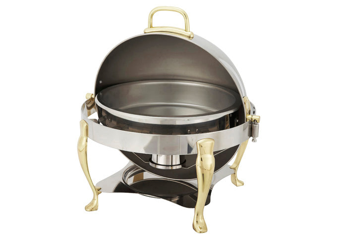 Winco 308A Vintage 6 Quart Stainless Steel Round Chafer w/ Gold Accent