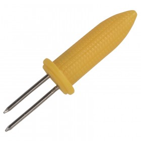 Corn holder stanton trading features sturdy metal prongs with an ergonomic yellow handle, designed to resemble corn for a fun touch. It provides a secure grip, keeping hands clean and safe from heat while enjoying corn on the cob. Perfect for BBQs, picnics, and family dinners.