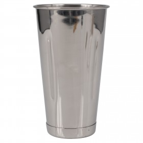 30 oz. stainless steel malt cup stanton trading, stands 7" high and features a reinforced bottom for durability. Designed to fit standard malted machines, it ensures smooth mixing and easy pouring. Ideal for milkshakes, smoothies, and malts, it's perfect for diners, cafes, and professional beverage preparation.