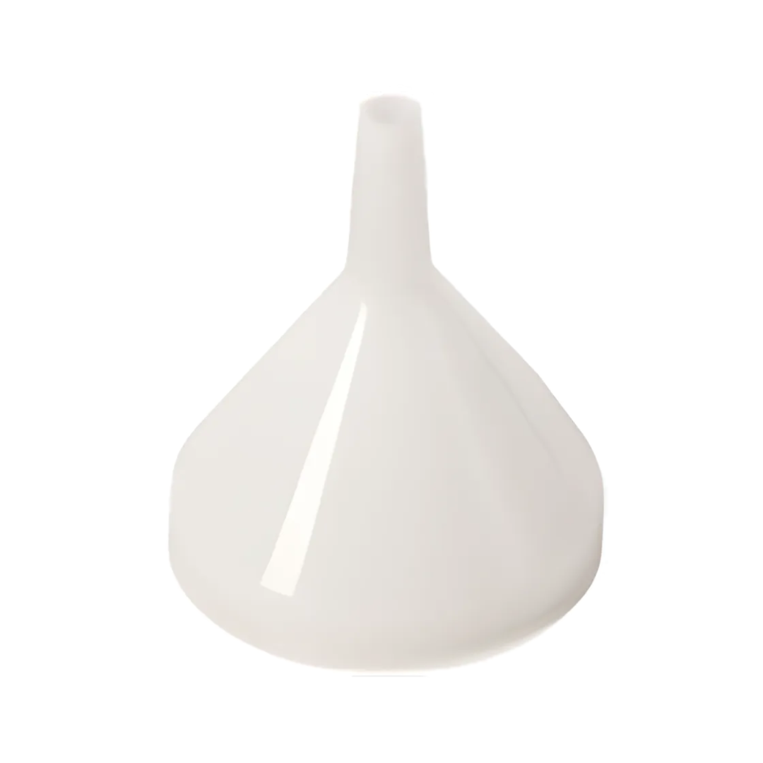 4oz small, white plastic funnel stanton trading with a 3-1/4" diameter and a narrow spout for controlled pouring.