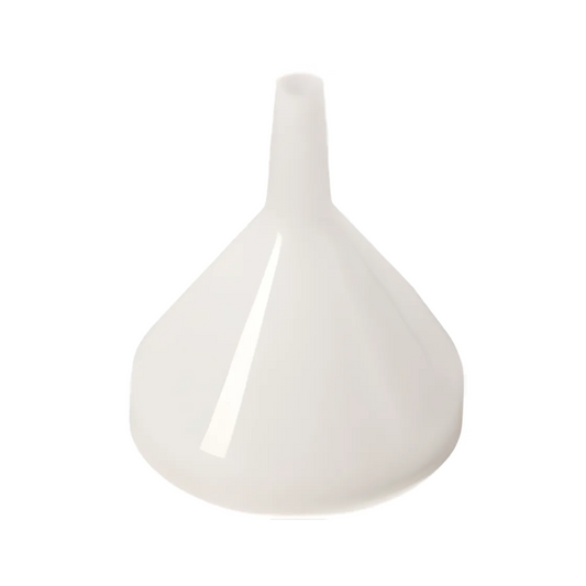 4oz small, white plastic funnel stanton trading with a 3-1/4" diameter and a narrow spout for controlled pouring.