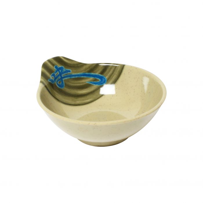 Thunder Group Sauce Bowl 12/Pcs is perfect for serving dips and various sauces that accompany an oriental-themed meal. This 7 Oz sauce bowl looks like ceramics, but it is made of durable and affordable melamine. Melamine allows the sauce bowl to endure the heavy commercial use. The dish won't chip, break, or stain. The WEI collection has a distinctive presentation. All Asian WEI tableware has a spotted marble-like beige color and a blue hieroglyphic pattern on a dark brown background. T