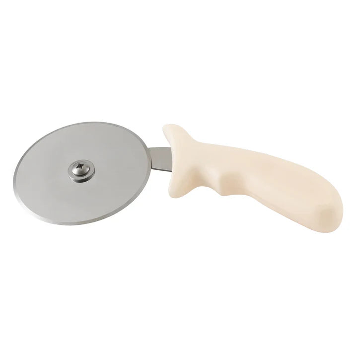 Pizza Cutter 12/Pack stainless steel blade construction is durable and rust resistant, and the polypropylene handle provides a comfortable grip. Because the handle has a contoured design, it distances the user's hands from the sharp cutting blade.