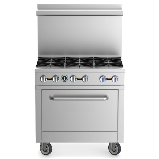 Cookline TR36-6-LP 36-inch 6 burner commercial gas range with oven liquid propane for professional cooking in restaurants cafes and commercial kitchens