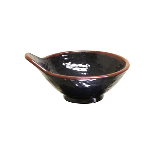 Thunder Group Dip Bowl 12/Pcs is perfect for serving dips, and sauces that accompany an Asian-themed meal. This dip bowl looks like hand-made ceramics with a glossy black finish. In actuality, it is made of durable and affordable melamine. Melamine allows the dip bowl to endure the heavy commercial use. The bowl won't chip, break, or stain. Tenmoku collection has a distinctive presentation. All Asian Tenmoku tableware has a deep black color that fades into a brown hue closer to its edges. 