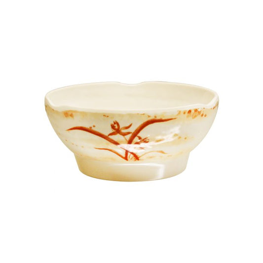 Thunder Group Wavy Soup Bowl 6/Pcs is perfect for serving miso soup, soba, ramen, kimchi and other Asian dishes. This stone-colored bowl with orchid and wave edges accents will bring an oriental flair to your food presentation. Manufactured from a durable plastic material this dinnerware is extremely popular for its nearly unbreakable structure. 