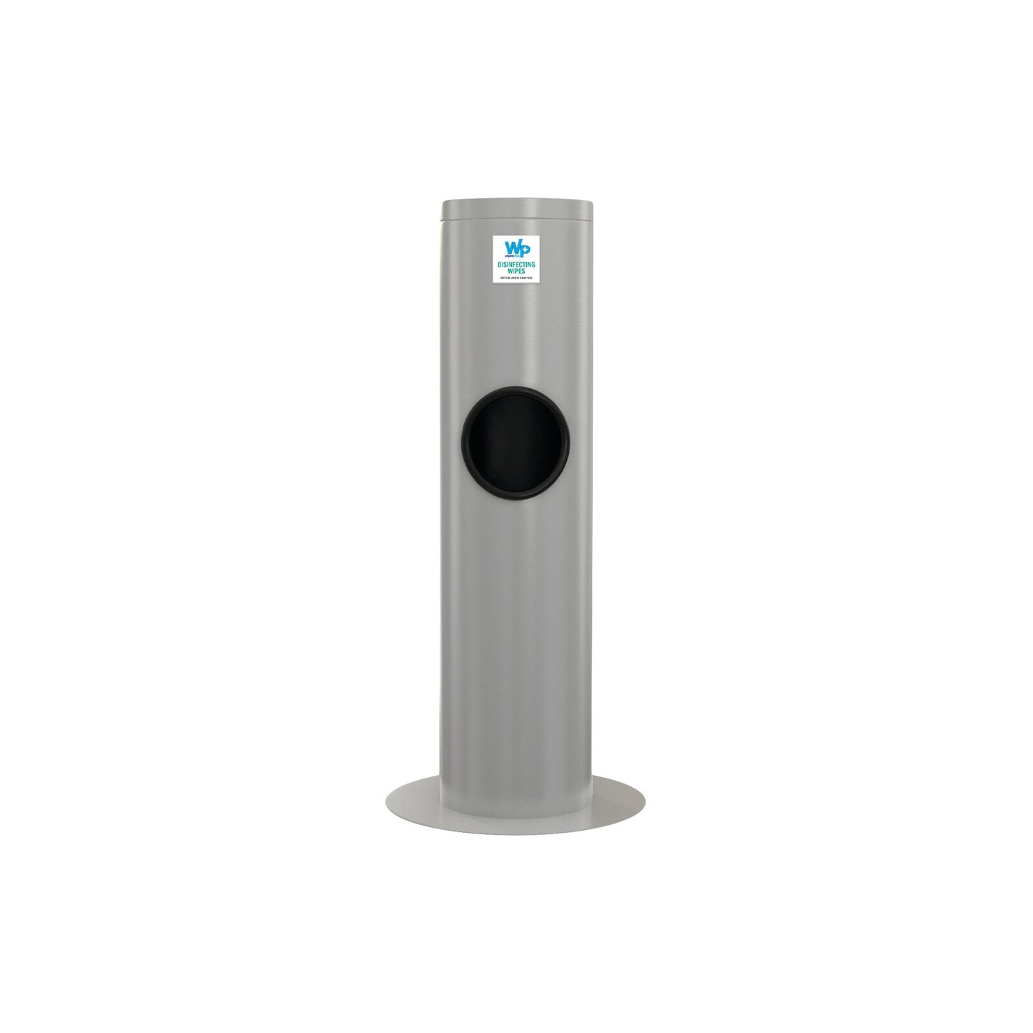 35 Inch Silver WipesPlus Powder Coated Floor Dispenser designed for WipesPlus Refill Bags. Features a built in trash receptacle, accessible height, durable powder coated construction and included disinfecting and sanitizing labels.
