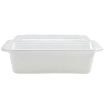 38oz deep rectangular food container with lid, black and white, BPA-free, microwave-safe, freezer-friendly, leak-proof, meal prep, takeout, catering, food storage, reusable, stackable.