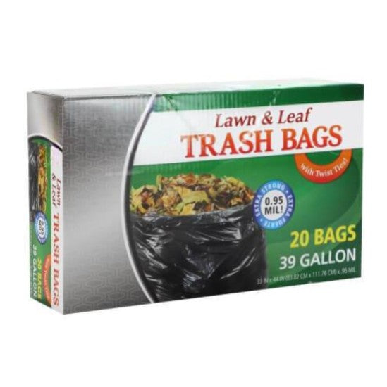 39-gallon lawn & leaf bags for outdoor cleanup. Heavy-duty, tear-resistant, and leak-proof. Ideal for leaves, grass clippings, and yard debris. Strong, durable trash bags for home and commercial use.