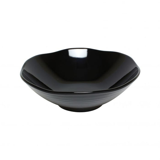 Thunder Group Wavy Soup Bowl 12/Pcs is a perfect choice of dinnerware for inside or outside dining spots. This 45 Oz melamine bowl comes in deep black color as a distinctive feature of the Classic Black Western collection. All Classic Black tableware will equally suit big restaurants and small sushi bars, crowded catered events and buffets. The smooth surface would not scratch, it does not absorb odors, it would not stain and is very easy to clean. 