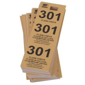 Stanton Trading Beige coat check tags triplicate tickets made from sturdy cardboard, designed for efficient and organized claim check management, includes 1 box.