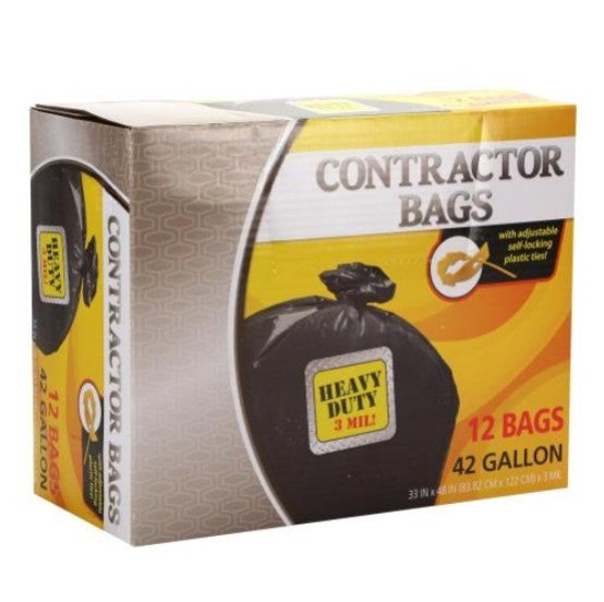 3 mil contractor bags for heavy-duty cleanup. Tear-resistant, leak-proof, and extra-thick for construction, renovations, and industrial waste. Strong, durable trash bags for tough debris disposal.