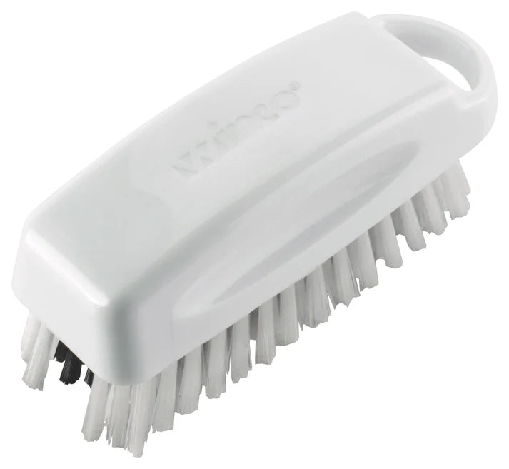 Nail Brush 12/Pack features stiff center bristles for cleaning under the fingernails while also having a soft side of bristles for use on hands and nails. The contour design of the handle is great for comfort but also prevents surface contact when stored on the side to prevent contamination.