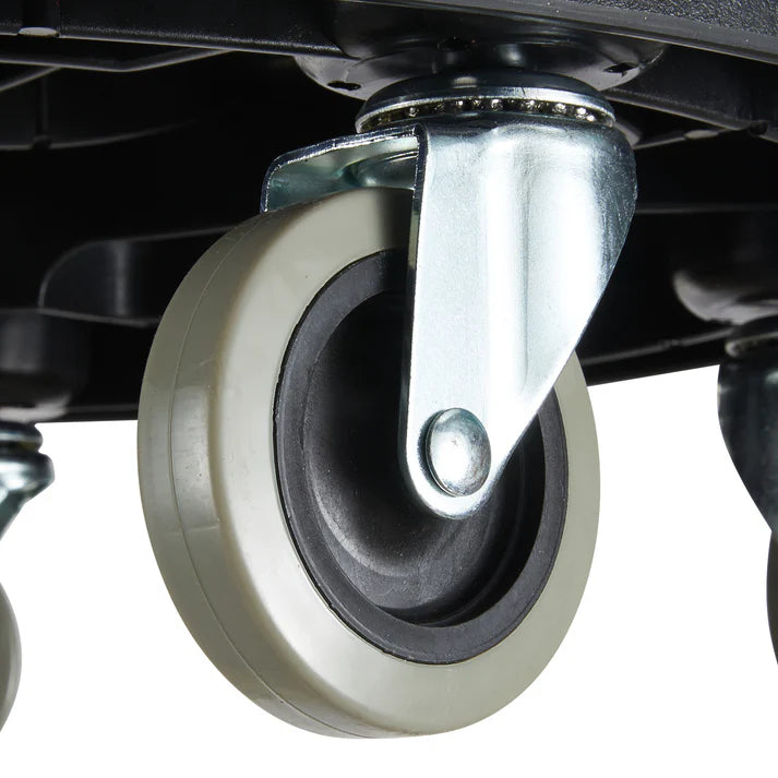 Round Trash Can Dolly 6/Pack a must-have in any restaurant or cafeteria, this dolly is strong enough to hold up to 400 pounds. This dolly is perfect to safely and efficiently move your trash can or other containers throughout the kitchen. Thanks to its caster wheels, this dolly easily glides along indoor or outdoor surfaces.